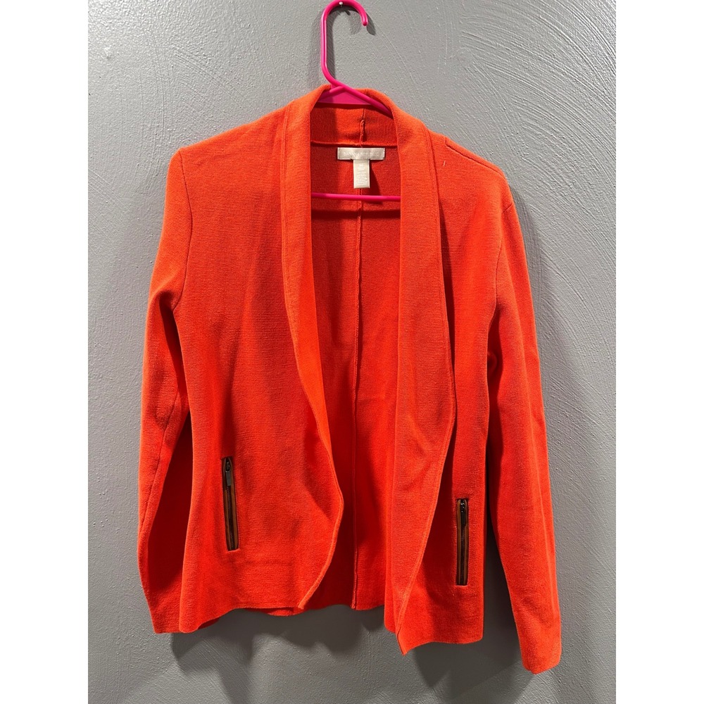 Banana Republic Orange Open Front Cardigan Pima Cotton Wool Blend Zip Pockets M
